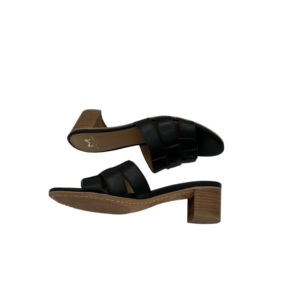 Marc Fisher Debora Black Woven Leather Slip On Slide Sandal Women's Size 7.5